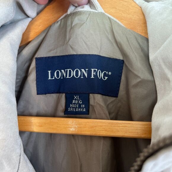 London Fog Hooded Lightweight Suede-Like Zip Up Neutral Jacket Lined Size XL - Picture 11 of 14
